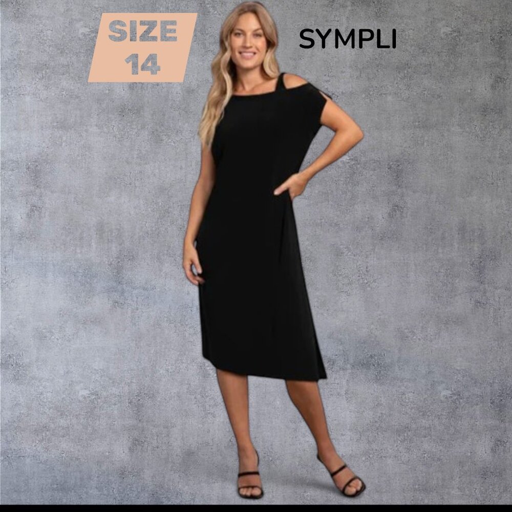 SYMPLI -  One Shoulder Boxy Dress, Black, Size 14, NWT